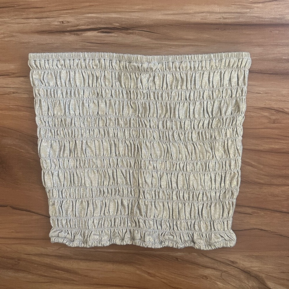 Gold sparkly ruched tube top